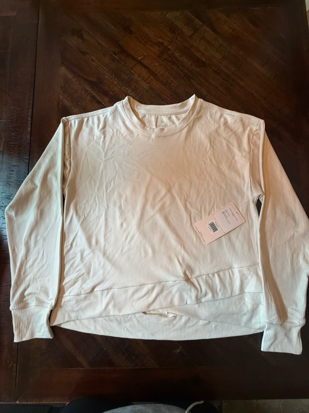 NWT Danskin Ribbed Crossover Top Cream Long Sleeve Shirt Size M